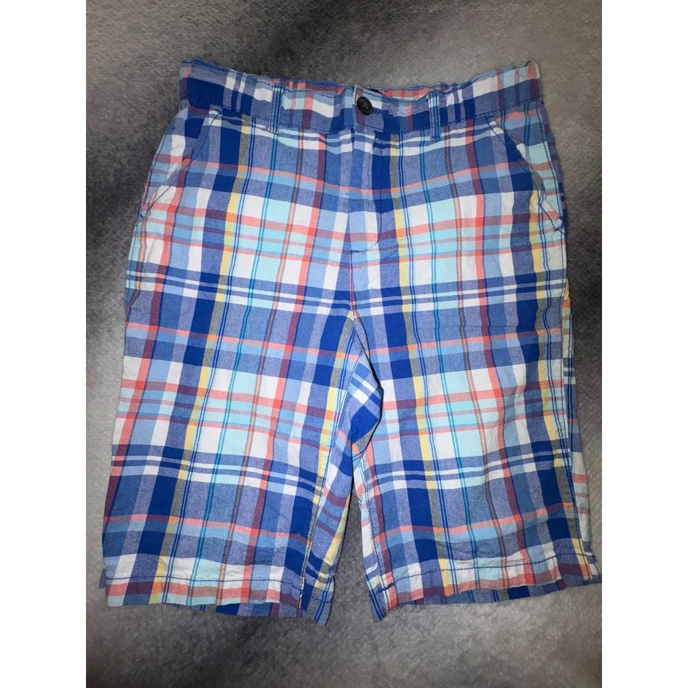 (CL) The‎ Childrens Place Boys Plaid Chino Shorts Blue Orange Size 14 Cotton